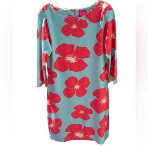 Britt tropical floral 3/4 sleeve nylon and spandex mini dress Made in the USA